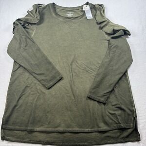 Lane Bryant Women's Green Ruffle Shoulder Tunic 18/20